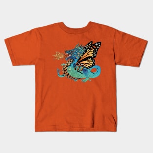 Fire Breathing Dragon with Monarch Butterfly Wings Kids T-Shirt